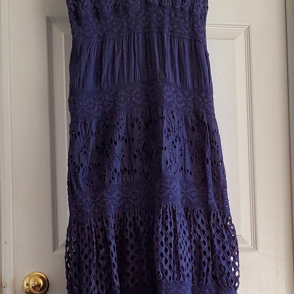 Reba Fully Lined Eyelet Sleeveless Maxi Dress in Navy Blue - Picture 5 of 8